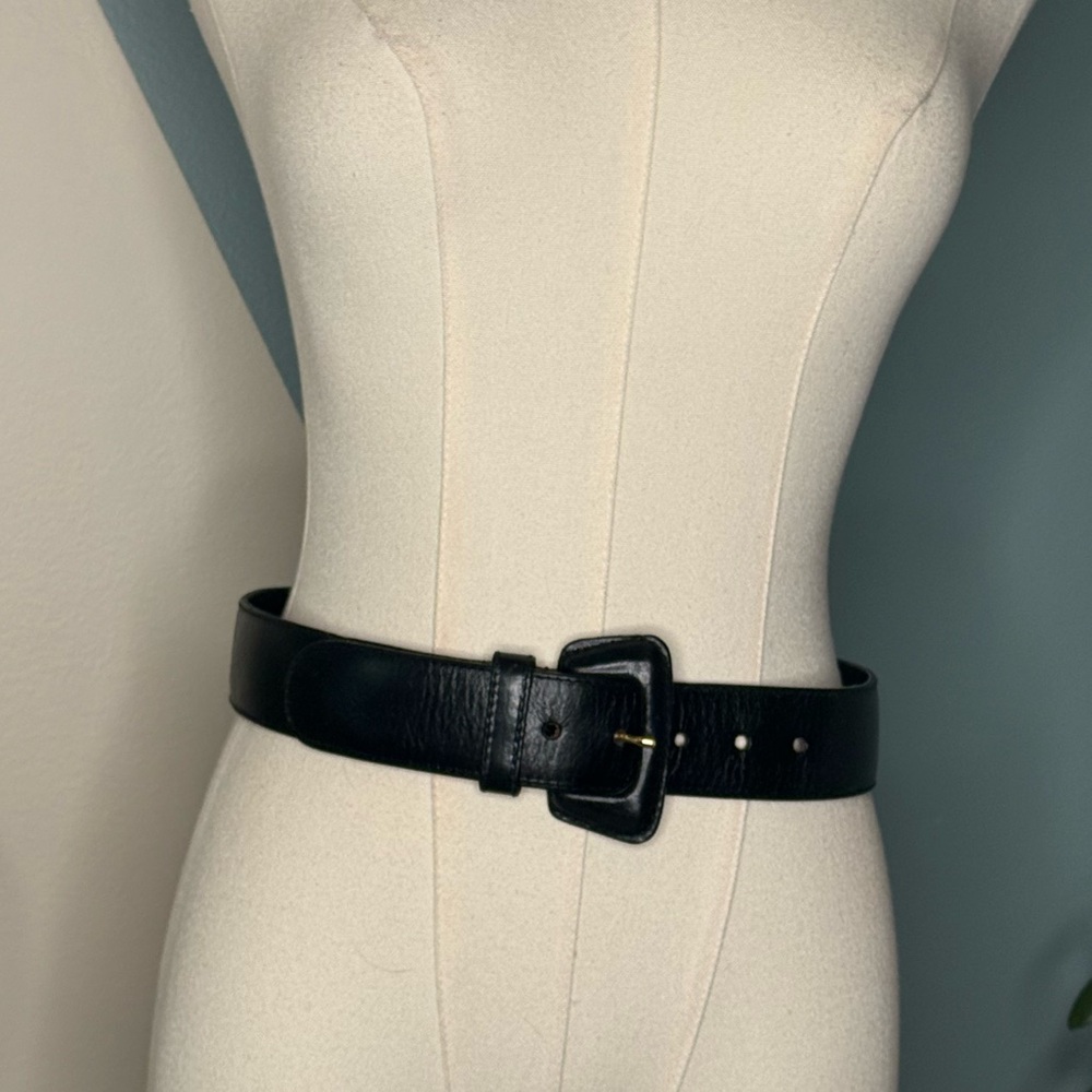 Y2K Furla Black Leather Waist Belt Made in Italy Minimalist Wide Belt Size M - Picture 5 of 10
